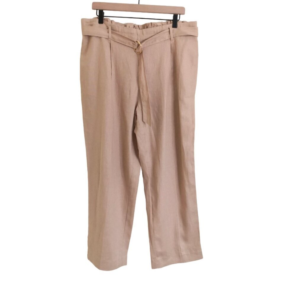 Anne Klein‎ Linen Blend Paper Bag Waist Pull-On Pants Flax Size L